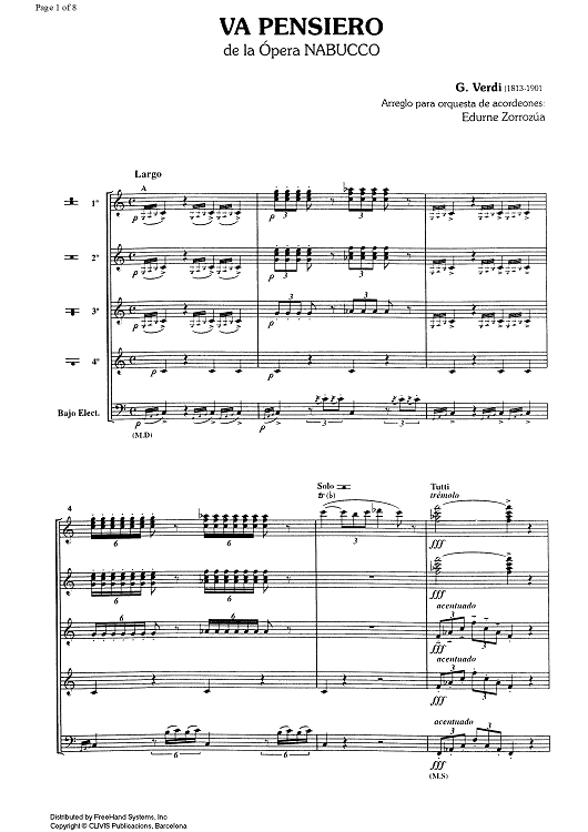 Va Pensiero from the opera Nabucco - Full Score