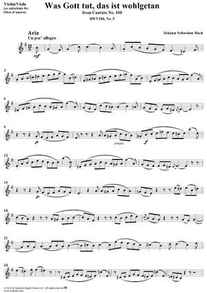 "Was Gott tut, das ist wohlgetan", Aria, No. 5 from Cantata No. 100: "Was Gott tut, das ist wohlgetan" - Violin