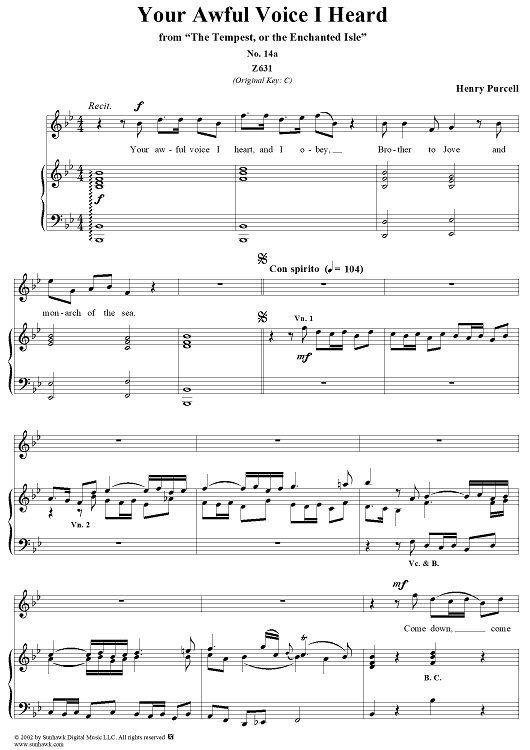 Your Awful Voice I Heard, from The Tempest, or the Enchanted Isle, Act 5 (incidental music)