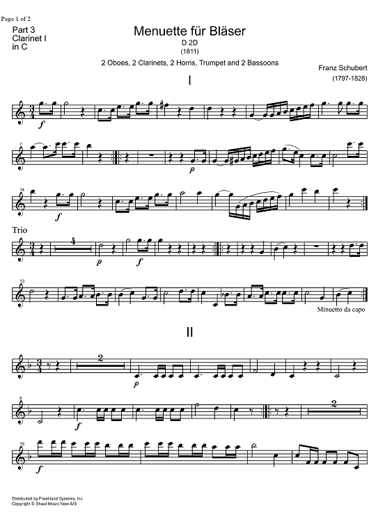 Minuet C Major D2d - Clarinet 1