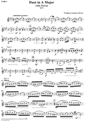 Duet in A Major, K331 - Violin 1