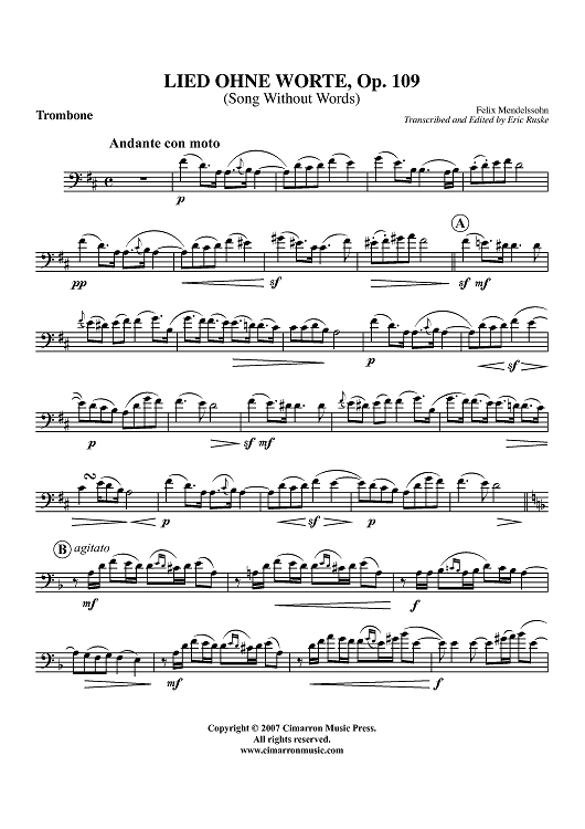 Lied Ohne Worte, Op. 109 - Trombone