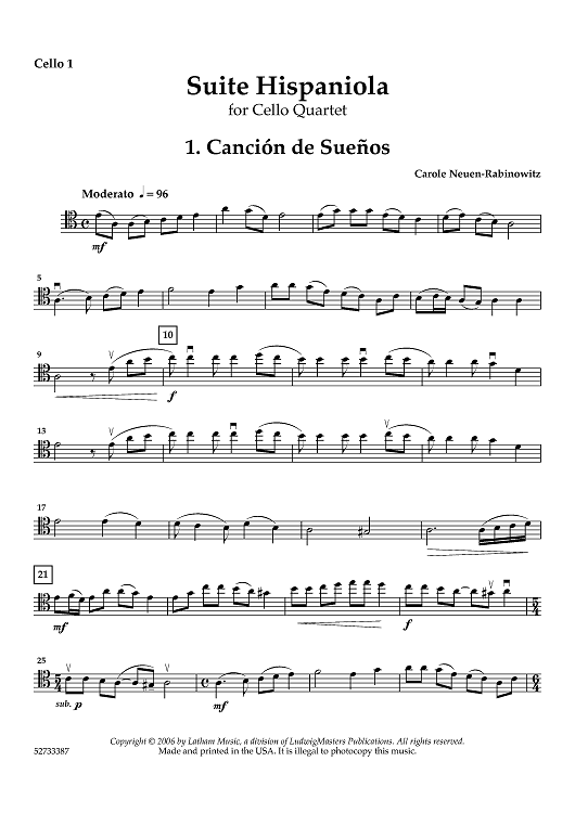 Suite Hispaniola for Cello Quartet - Cello 1