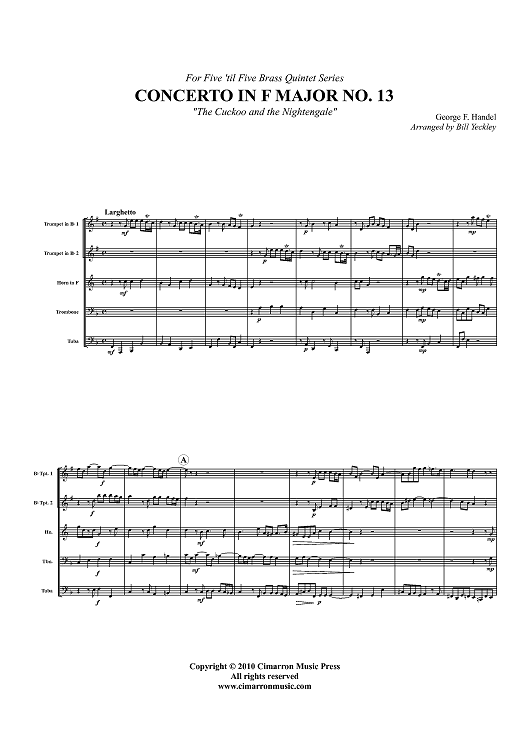 Concerto in F Major No. 13 - "The Cuckoo and the Nightengale" - Score