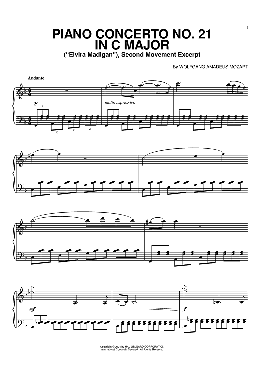 Piano Concerto No. 21 in C Major ('Elvira Madigan'), Second Movement Excerpt