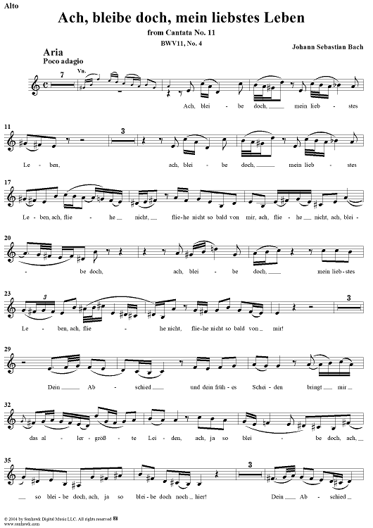 "Ach, bleibe doch, mein liebstes Leben", Aria, No. 4 from Cantata No. 11: "Lobet Gott in seinen Reichen" - Alto