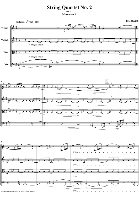 String Quartet No. 2, Movement 1 - Score