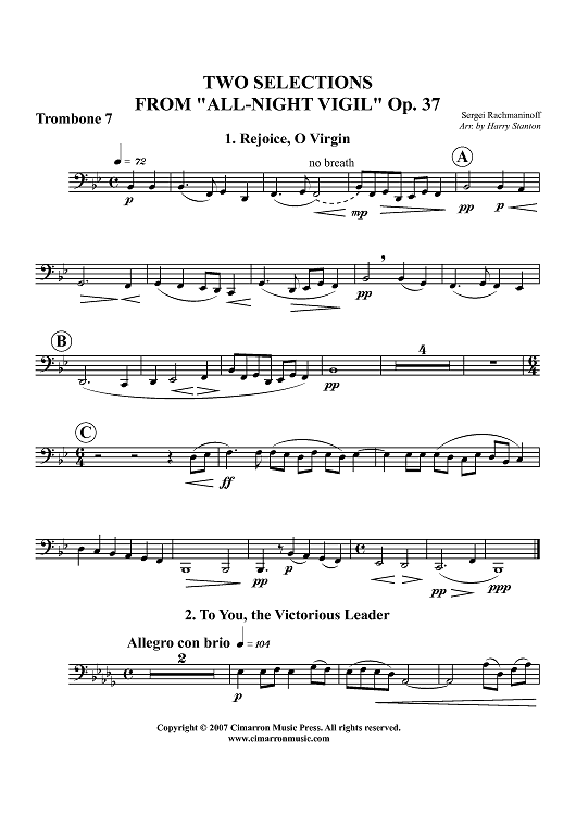 Two Selections from "All-Night Vigil," Op. 37 - Trombone 7