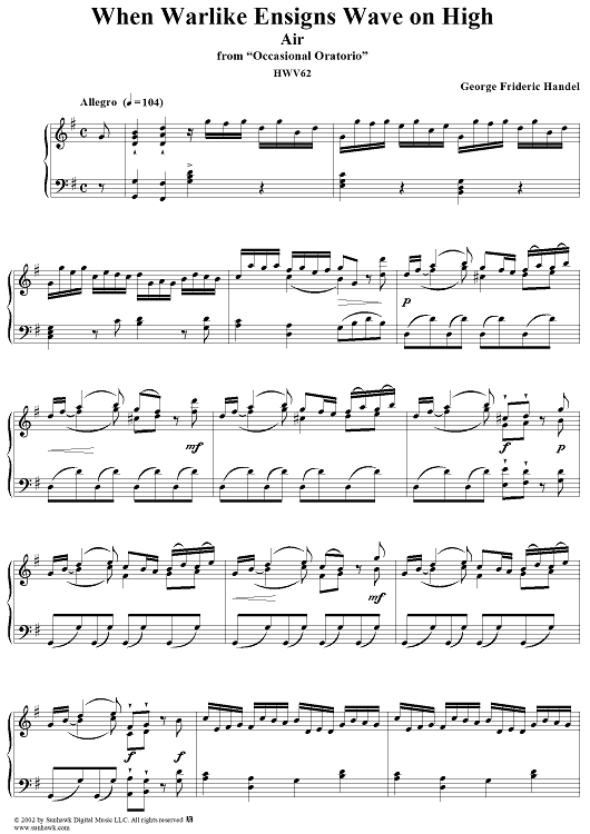 Occasional Oratorio, "When war-like ensigns wave on high"