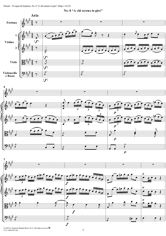 A chi serena io giro (Aria), No. 8 from "Il Sogno di Scipione" - Full Score