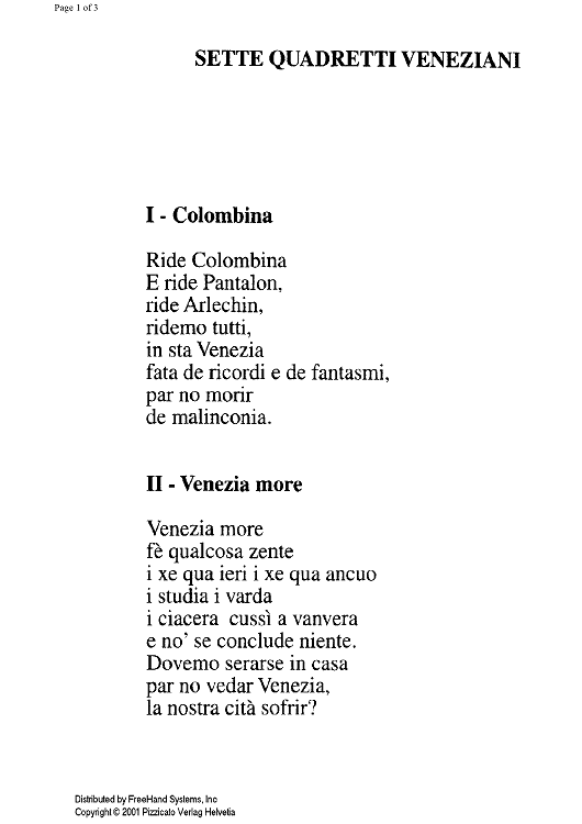 Sette quadretti veneziani - Lyrics