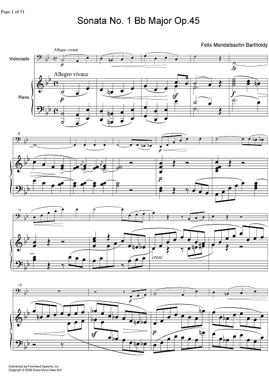 Sonata No. 1 Bb Major Op.45 - Score