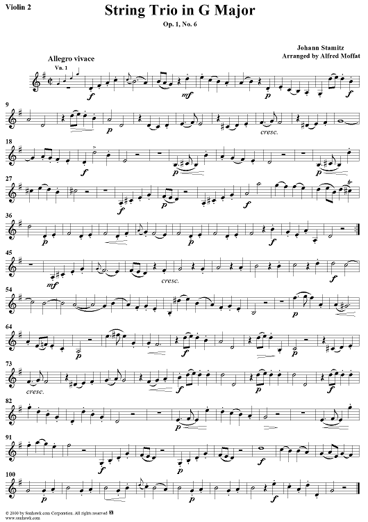 String Trio in G major op. 1, no. 6 - Violin 2