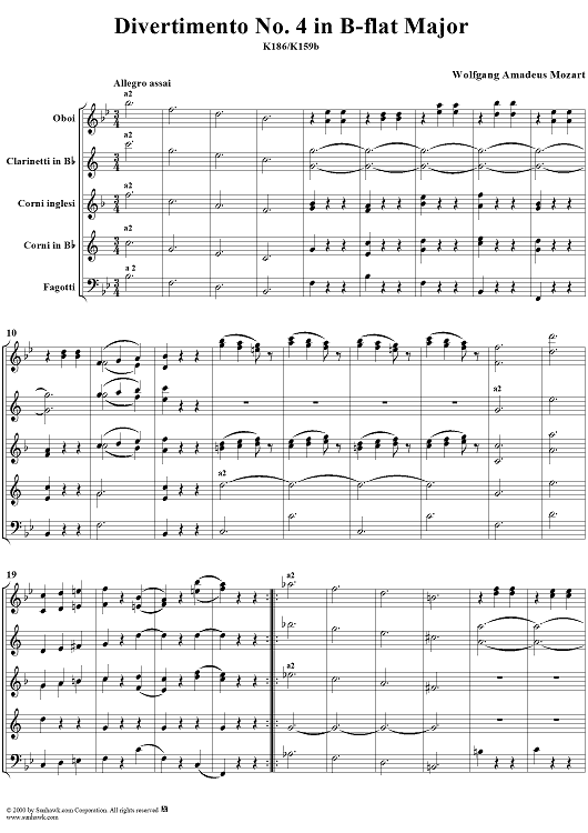 Divertimento No. 4 in B-flat major, K186 - Full Score