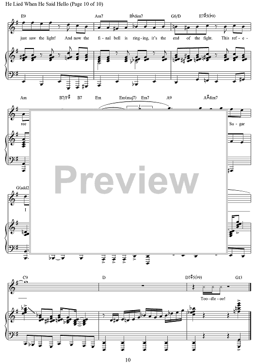 He Lied When He Said Hello" Sheet Music for Piano/Vocal/Chords Sheet