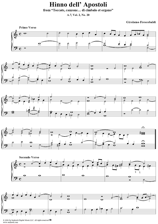 Hinno Dell' Apostoli, No. 20 from "Toccate, canzone ... di cimbalo et organo", Vol. II