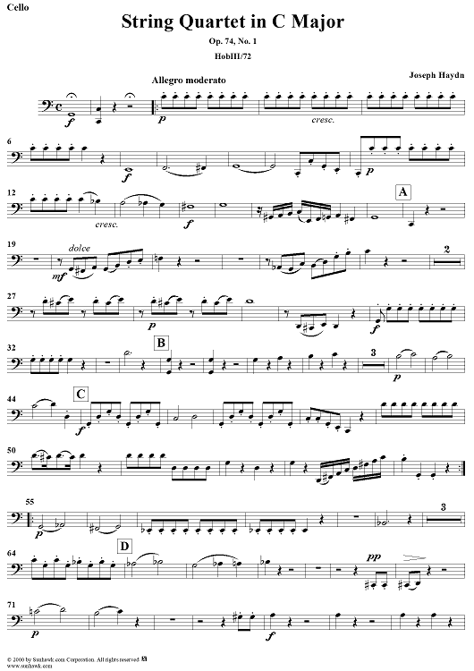 String Quartet in C Major, Op. 74, No. 1 - Cello