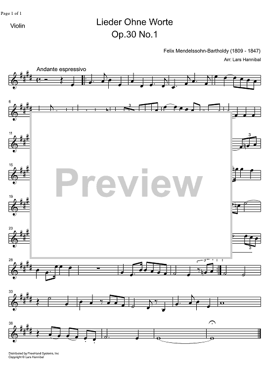 Lieder Ohne Worte Op.30 No. 1 - Violin