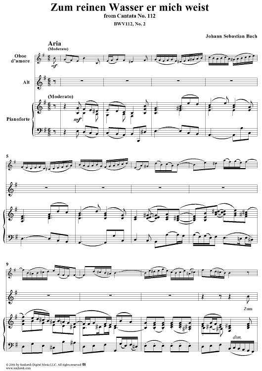 "Zum reinen Wasser er mich weist", Aria, No. 2 from Cantata No. 112: "Der Herr ist mein getreuer Hirt" - Piano Score