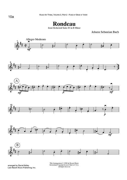 Rondeau - from Orchestral Suite #2 in B Minor - Part 2 Flute, Oboe or Violin