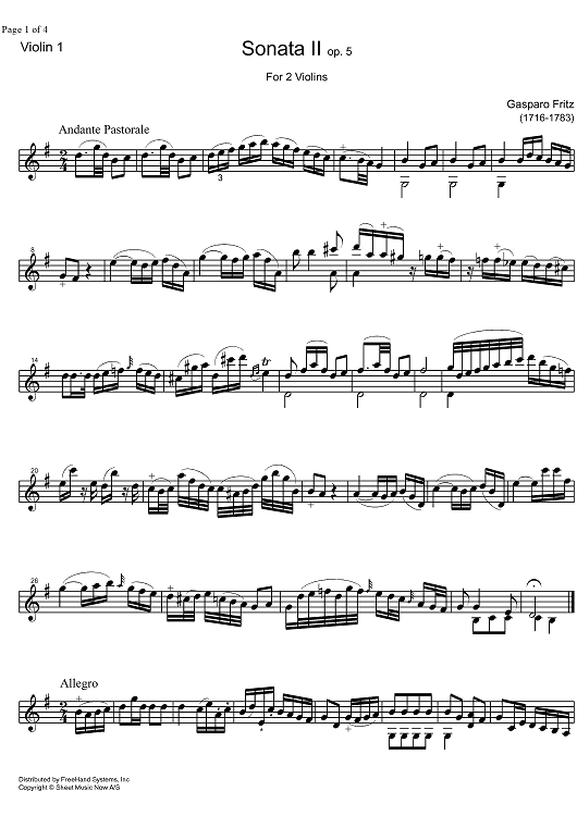 Sonata Op. 5 No. 2 - Violin 1