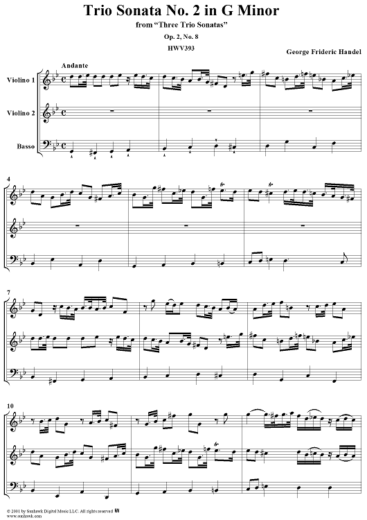 Trio Sonata no. 2 in G minor - op. 2, no. 8  (HWV393)