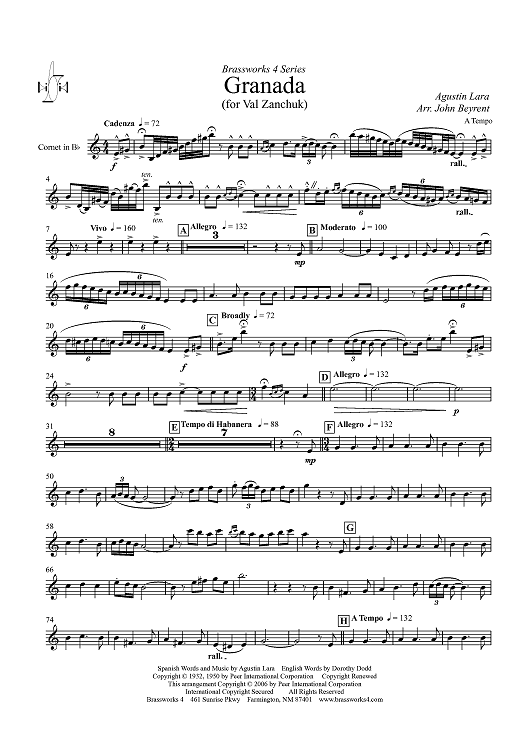 Granada (for Val Zanchuk) - Cornet in B-flat