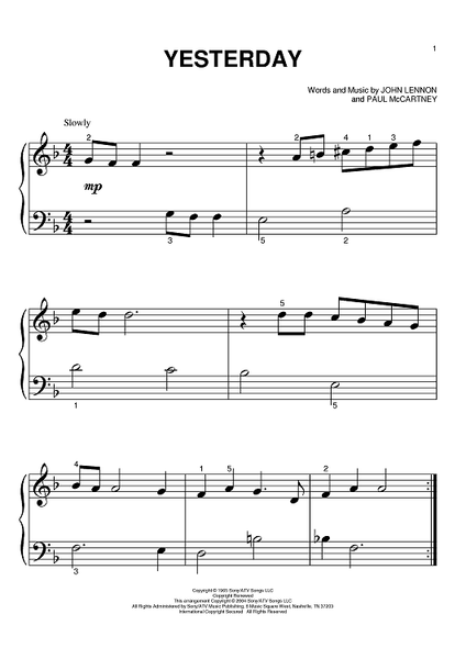 YESTERDAY THE BEATLES SONG 　ヤマハ自動ピアノ Yesterday by The Beatles - Piano, Cello Solo - Intermediate