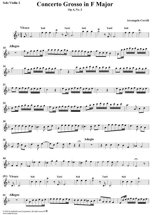 Concerto Grosso No. 2 in F Major, Op. 6, No. 2 - Solo Violin 2