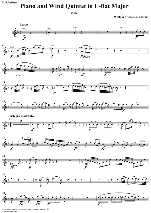 Piano Quintet in E-flat Major - Clarinet
