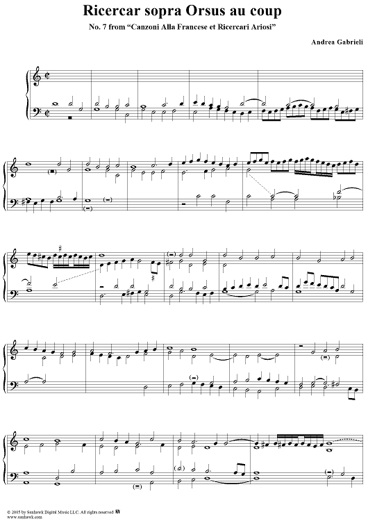 Ricercar sopra Orsus au coup, No. 7 from "Canzoni Alla Francese et Ricercari Ariosi"