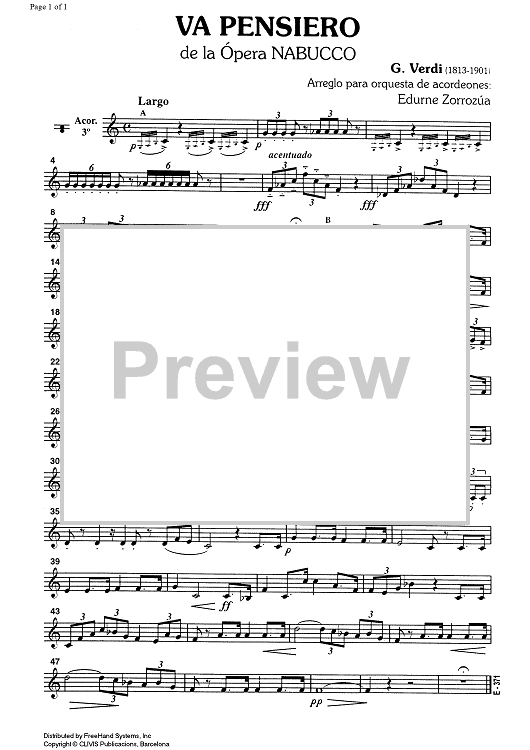 Va Pensiero from the opera Nabucco - Accordion 3