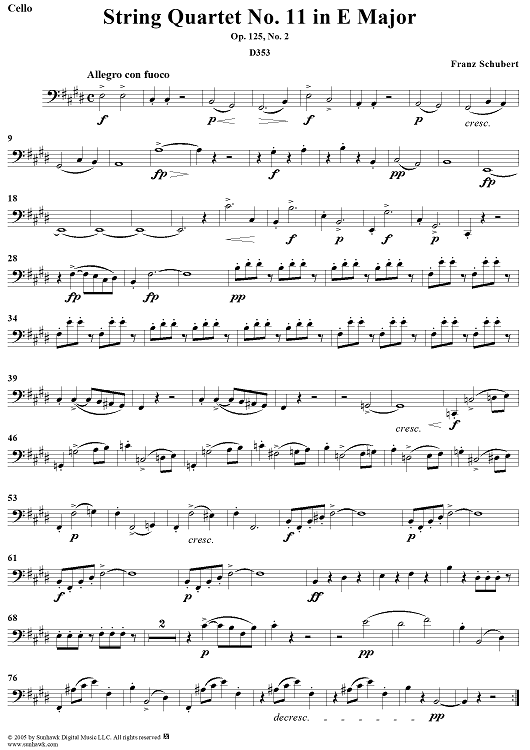 String Quartet No. 11 in E Major, Op. posth. 125, No. 2 - Cello