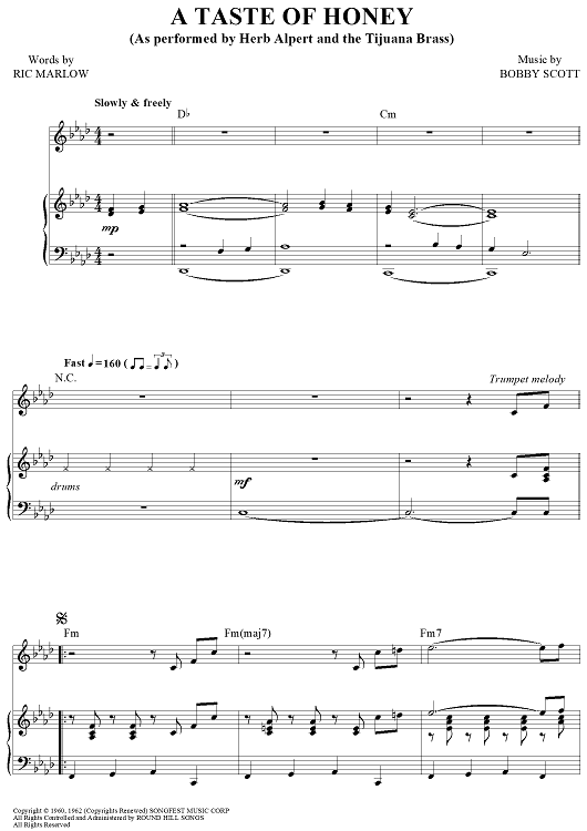 A Taste of Honey - Piano Score