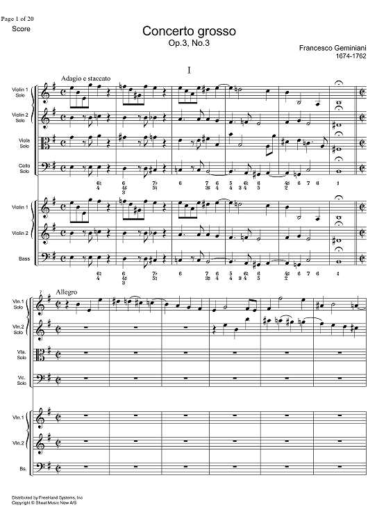 Concerto Grosso Op. 3 No. 3 - Score