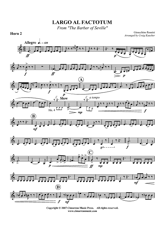 Largo al Factotum - From "The Barber of Seville" - Horn 2 in F