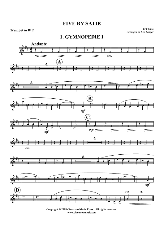 Five by Satie - Trumpet 2 in Bb
