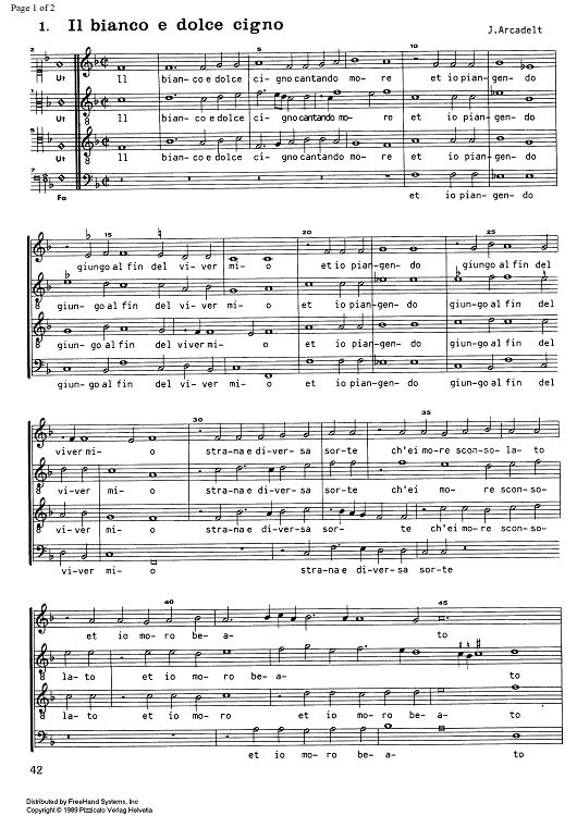 Il Bianco e dolce cigno from 20 Madrigali - Score