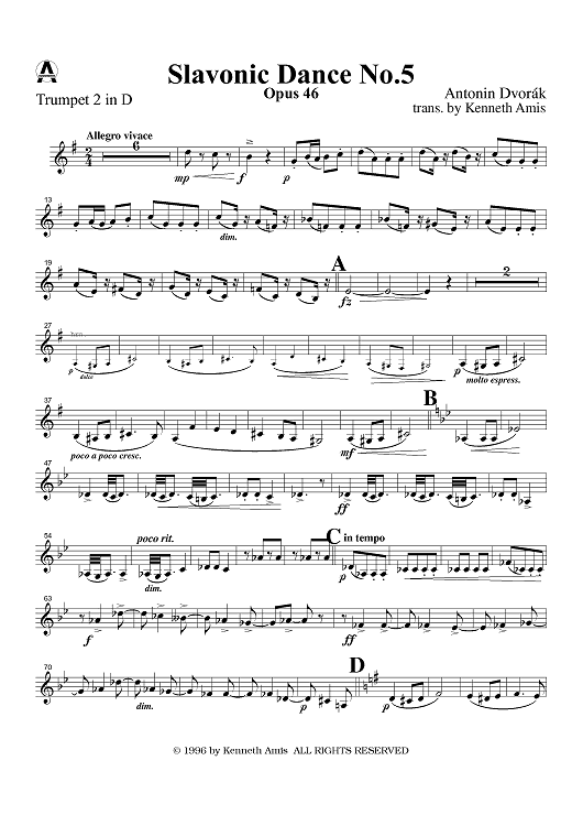 Slavonic Dance No. 5, Op. 46 - Trumpet 2 in D