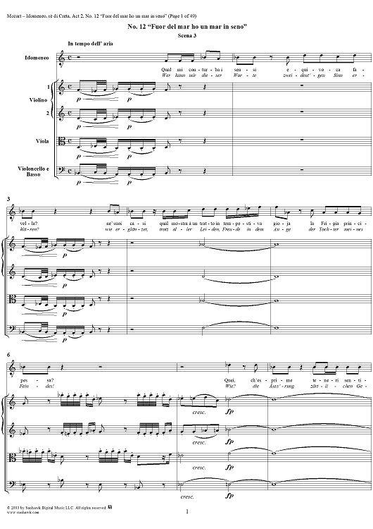 Idomeneo, rè di Creta, Act 2, No. 12 "Fuor del mar ho un mar in seno" - Full Score