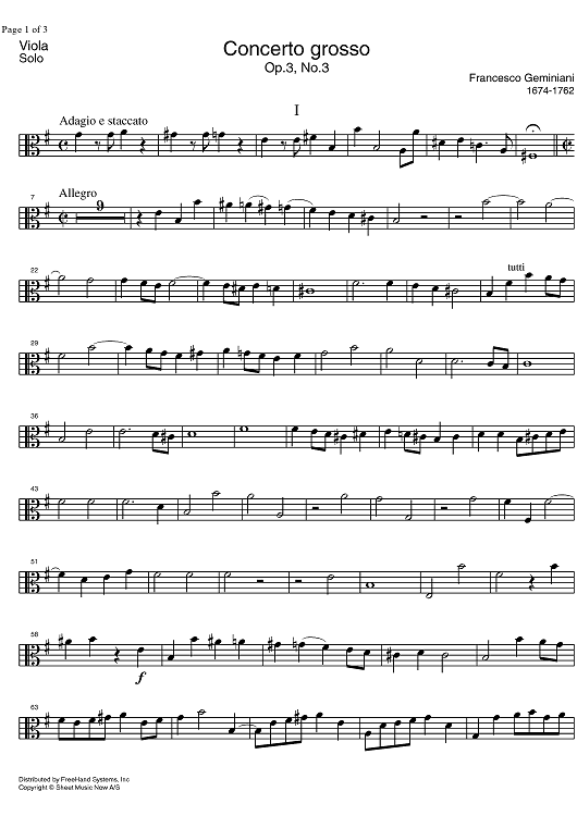 Concerto Grosso Op. 3 No. 3 - Solo Viola