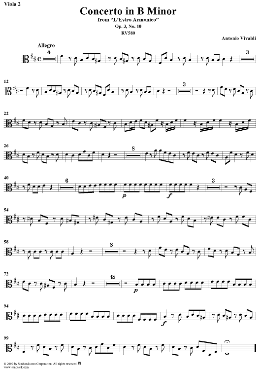 Concerto in B Minor, Op. 3, No. 10, RV580 from "L'estro Armonico" - Viola 2