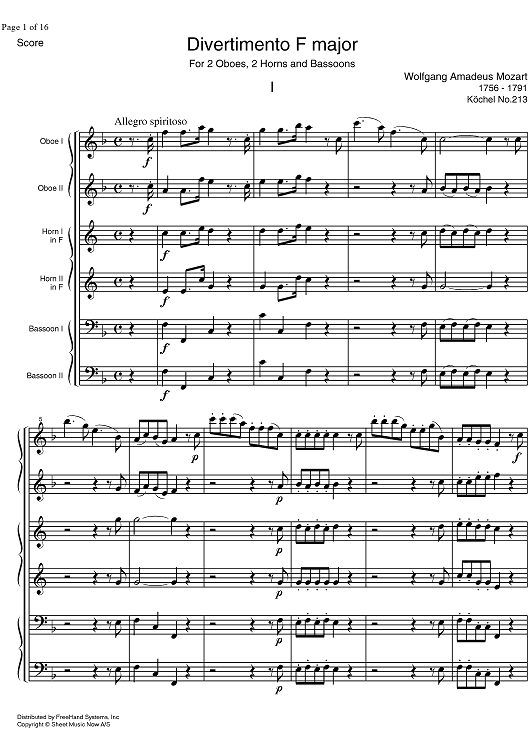 Divertimento No. 8 F Major KV213 - Score