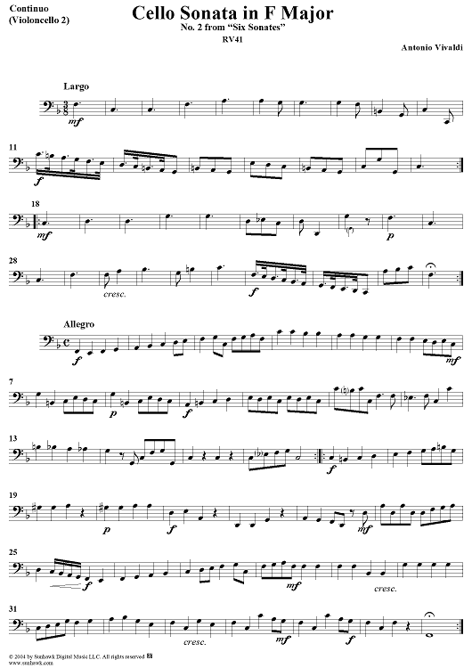 Cello Sonata No. 2 in F Major, RV41 - Continuo