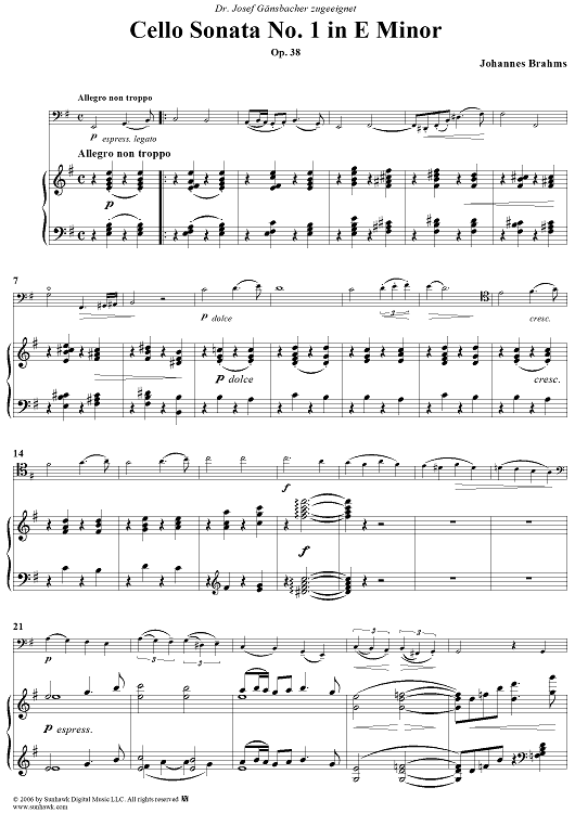 Cello Sonata No. 1 in E Minor - Piano Score