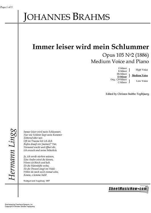 Immer leiser wird mein Schlummer Op.105 No. 2