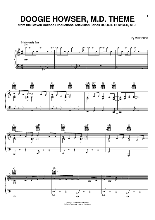 Doogie Howser, M.D. Theme" Sheet Music by Mike Post for Piano