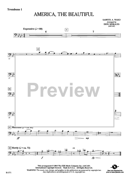 America, the Beautiful - Trombone 1