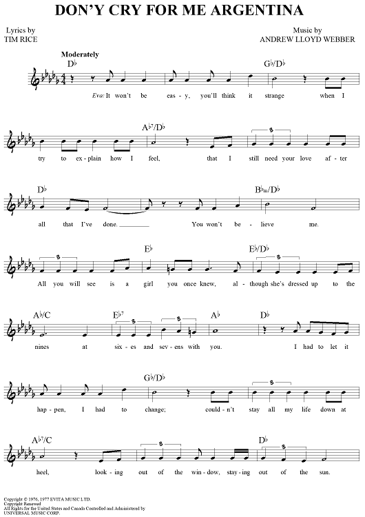 Don't Cry for me Argentina（ブラスバンド譜面）楽譜 Don't Cry For Me Argentina