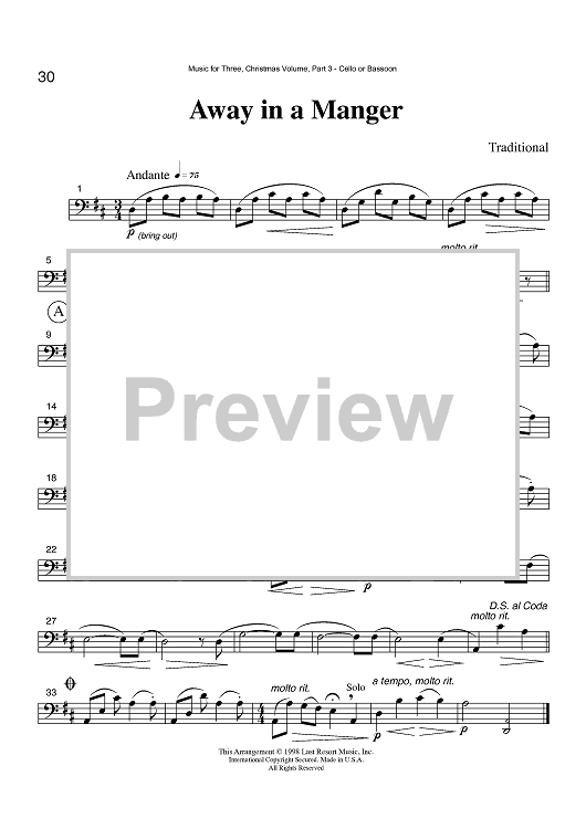 Away in a Manger - Part 3 Cello or Bassoon
